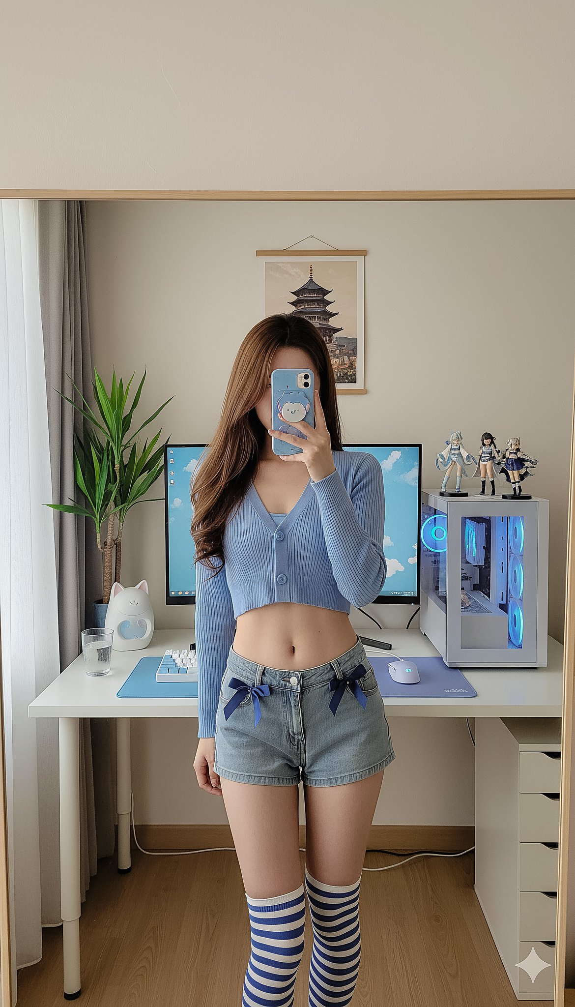 Detailed mirror-selfie otaku room scene